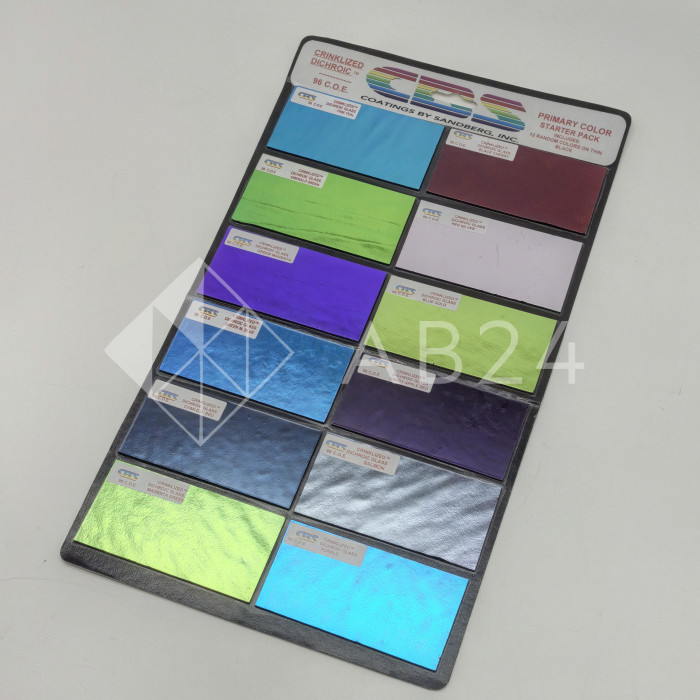 Набор дихроичного стекла для фьюзинга CBS Dichroic CRINKLIZED COE 96 на черной основе (12 шт)