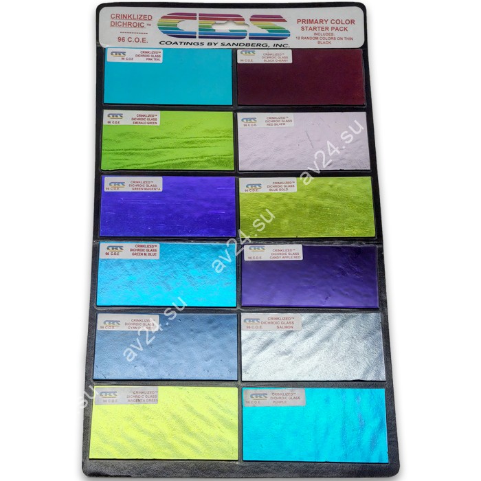 Набор дихроичного стекла для фьюзинга CBS Dichroic CRINKLIZED COE 96 на черной основе (12 шт)