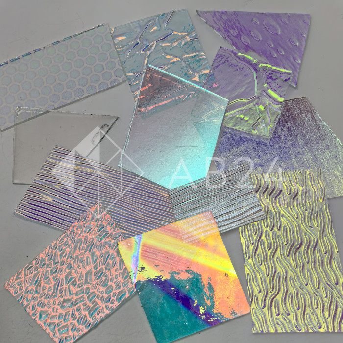 Дихроичное стекло для фьюзинга Wissmach Dichroic 96 COE прозрачная подложка, набор 226 г