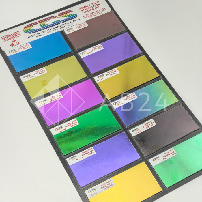 Набор дихроичного стекла для фьюзинга CBS Dichroic CRINKLIZED COE 96 на прозрачной основе (12 шт)